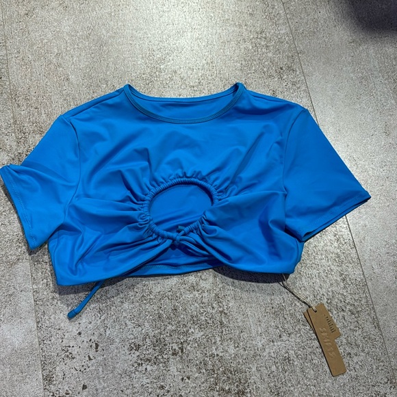 SKIMS NWT Recycled Swim Ruched T-Shirt Bikini Top Turquoise Blue - Picture 1 of 1